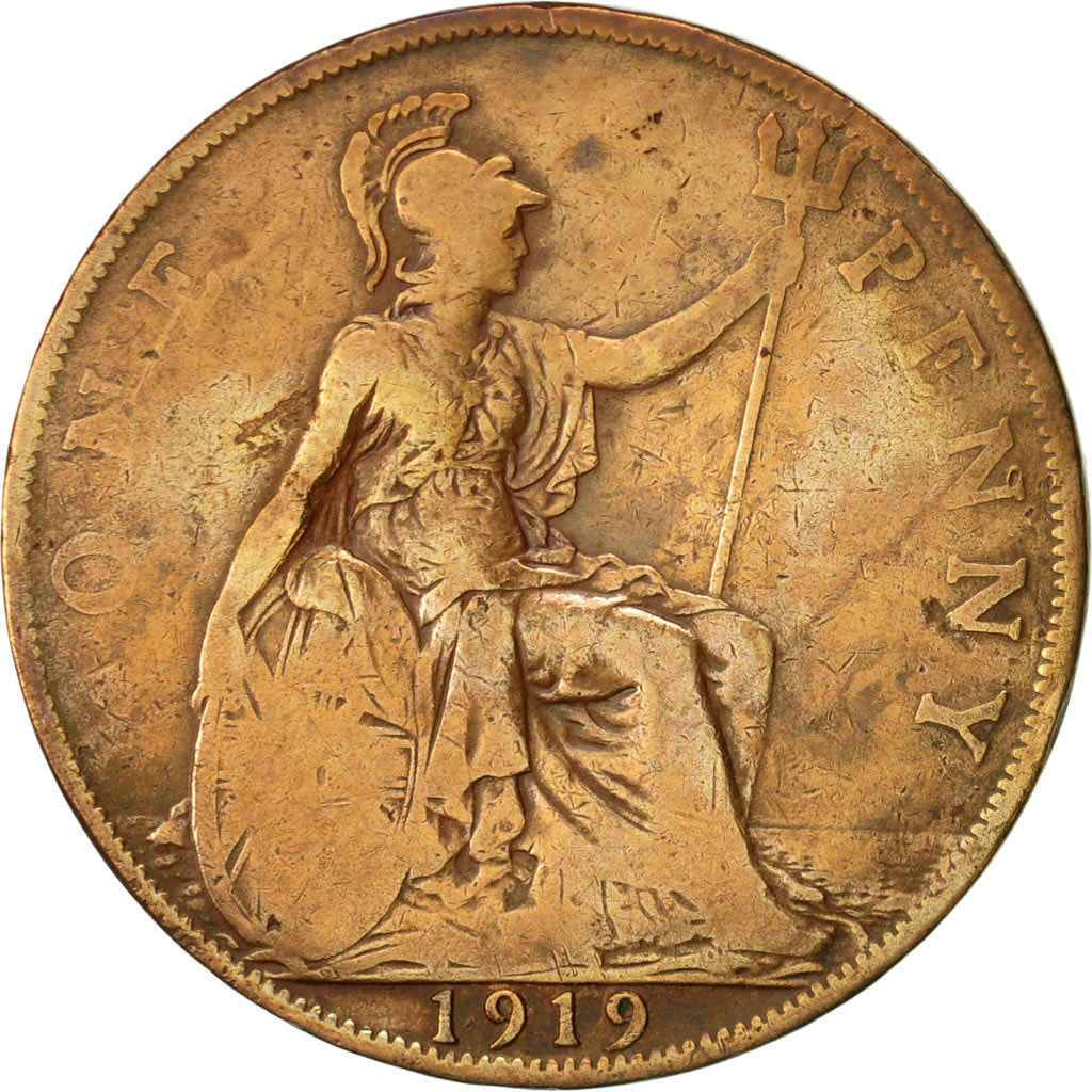 Coin, Great Britain, George V, Penny, 1919, VF(20-25), Bronze, KM:810
