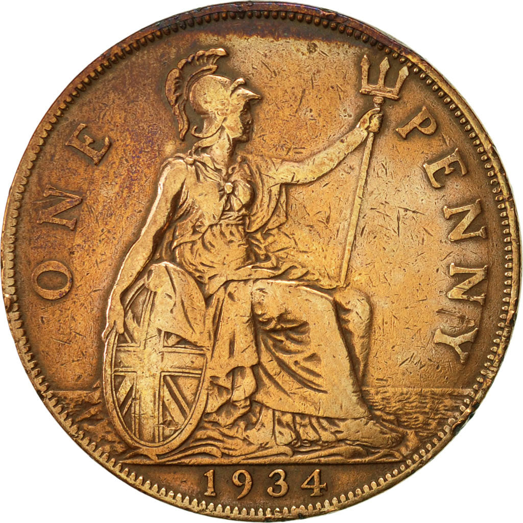 Coin, Great Britain, George V, Penny, 1934, VF(20-25), Bronze, KM:838