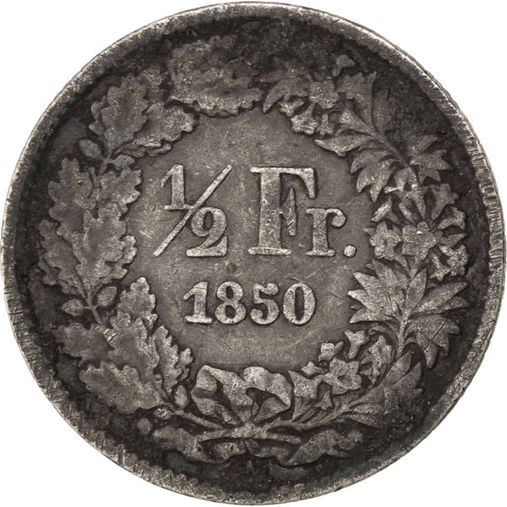 Coin, Switzerland, 1/2 Franc, 1850, Paris, VF(30-35), Silver, KM:8