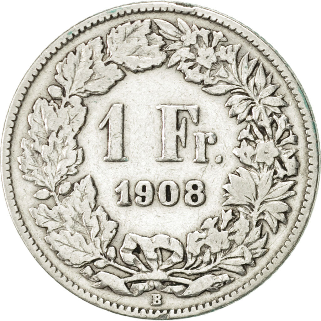 Switzerland, Franc, 1908, Bern, VF(30-35), Silver, KM:24