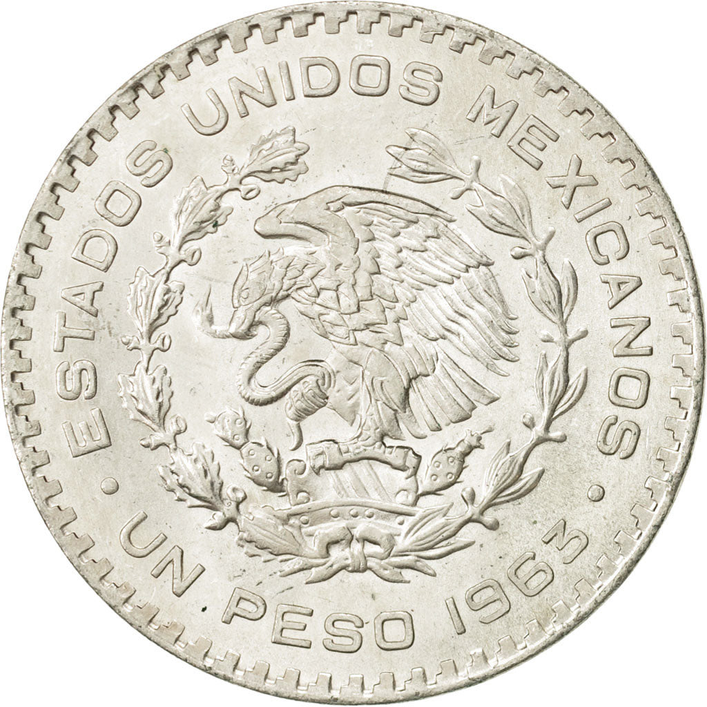Coin, Mexico, Peso, 1963, Mexico City, AU(55-58), Silver, KM:459