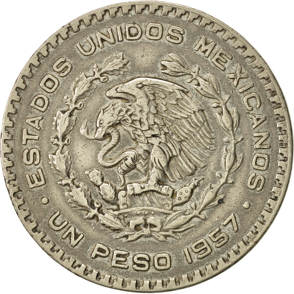 Coin, Mexico, Peso, 1957, Mexico City, EF(40-45), Silver, KM:459