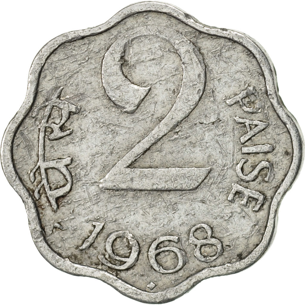 Coin, INDIA-REPUBLIC, 2 Paise, 1968, EF(40-45), Aluminum, KM:13.5