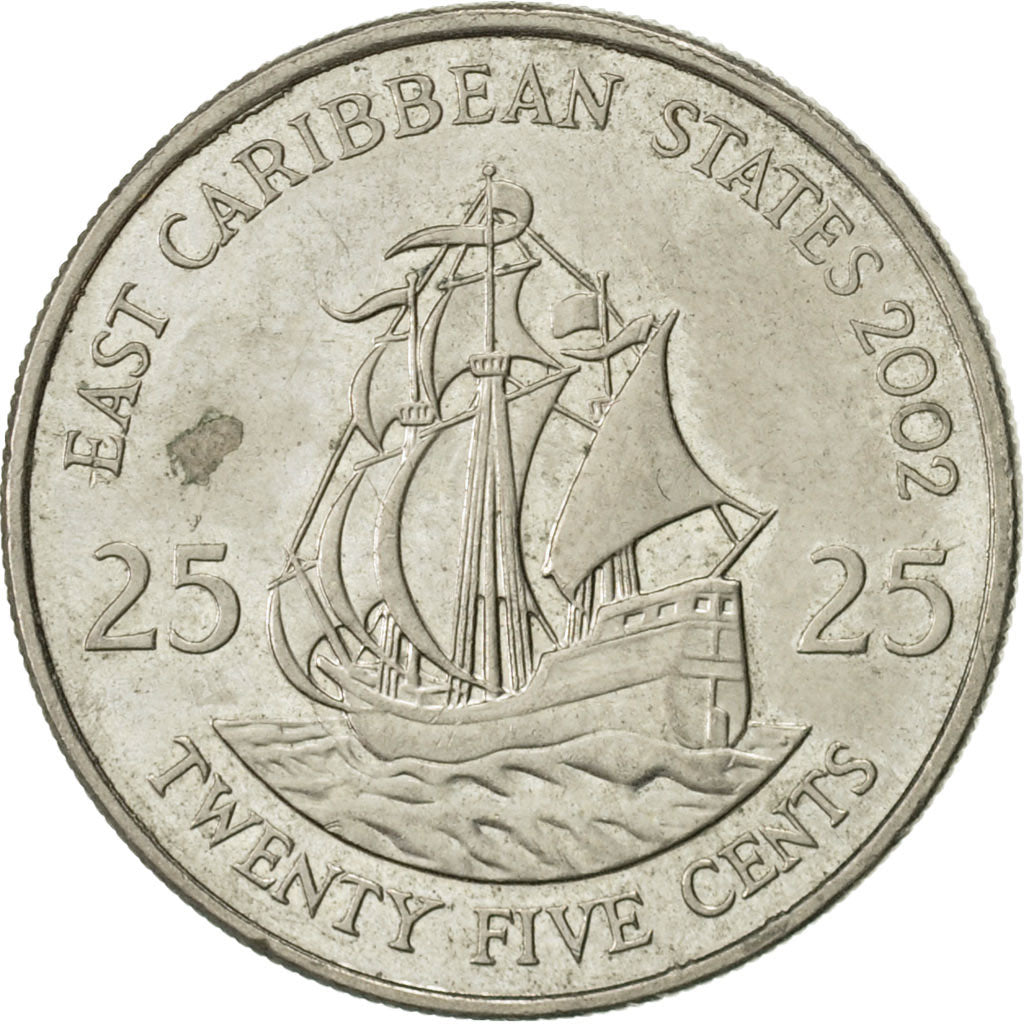 Monnaie, Etats des caraibes orientales, Elizabeth II, 25 Cents, 2002, British