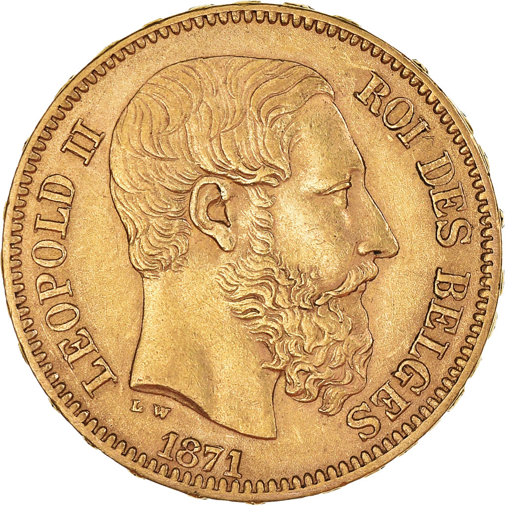 Coin, Belgium, Leopold II, 20 Francs, 20 Frank, 1871, AU(55-58), Gold, KM:37