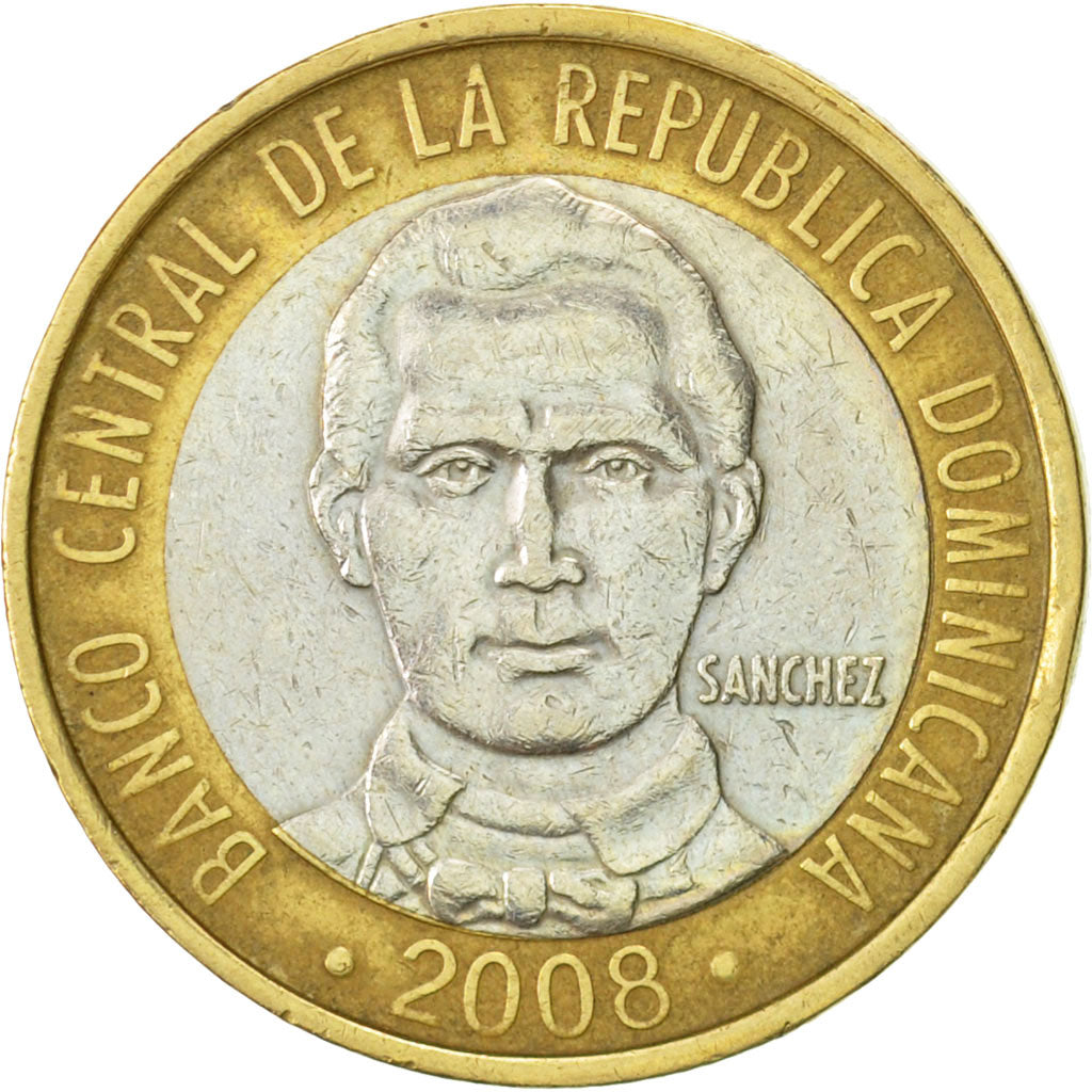 Dominican Republic, 5 Pesos, 2008, AU(50-53), Bi-Metallic, KM:89