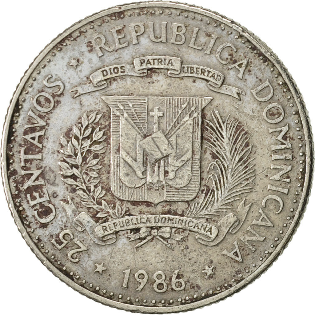 Moneda, República Dominicana, 25 Centavos, 1986, Dominican Republic Mint, MBC