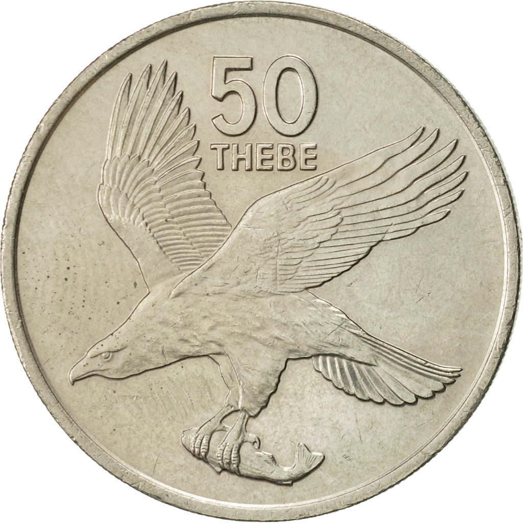 Coin, Botswana, 50 Thebe, 1976, British Royal Mint, AU(55-58), Copper-nickel