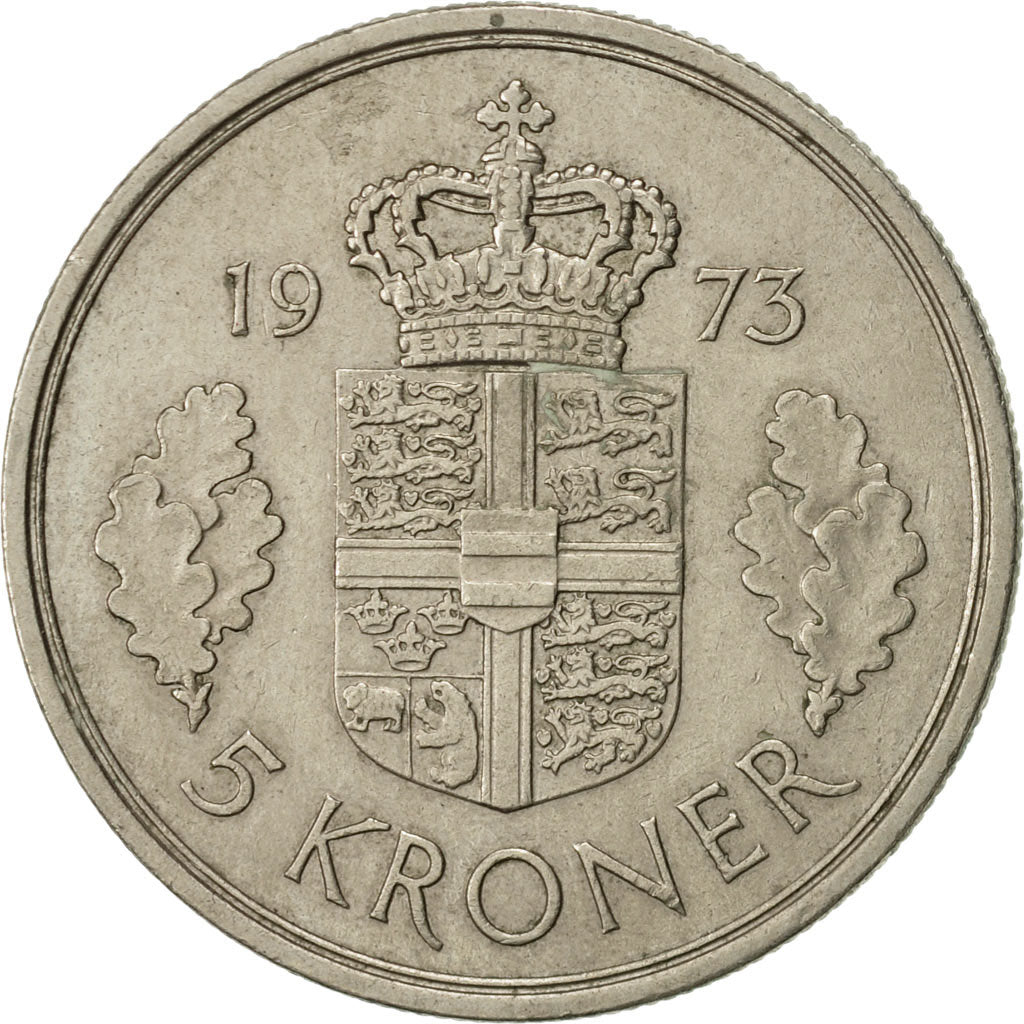 Coin, Denmark, Margrethe II, 5 Kroner, 1973, Copenhagen, EF(40-45)