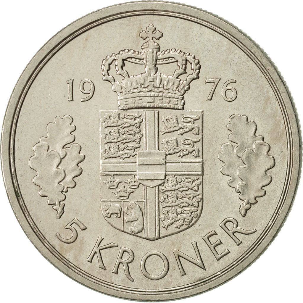 Coin, Denmark, Margrethe II, 5 Kroner, 1976, Copenhagen, AU(55-58)