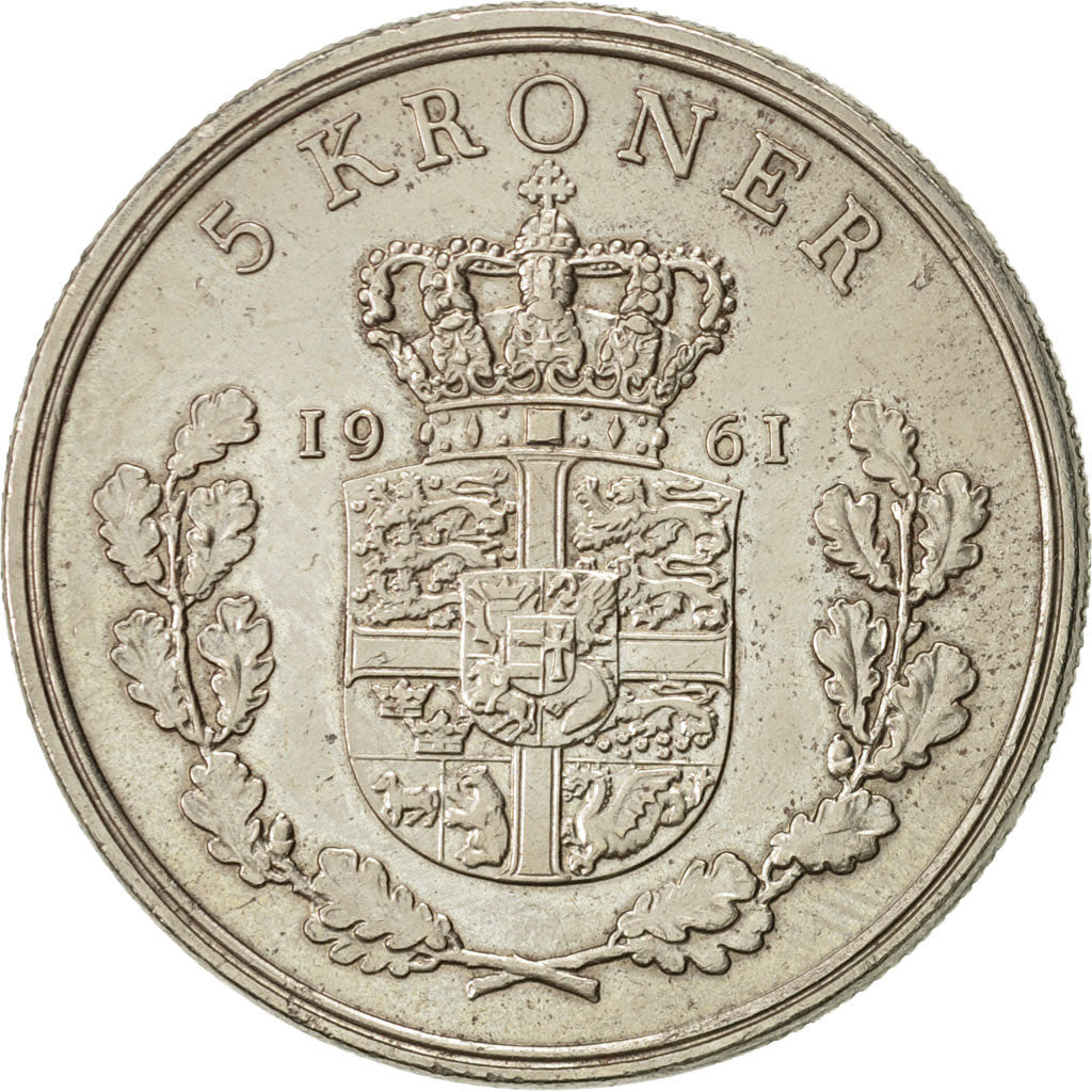Coin, Denmark, Frederik IX, 5 Kroner, 1961, Copenhagen, AU(55-58)