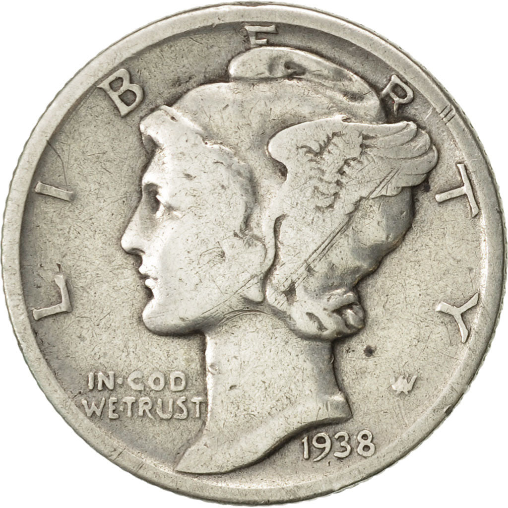 Stati Uniti, Mercury Dime, Dime, 1938, U.S. Mint, Philadelphia, MB+, Argento