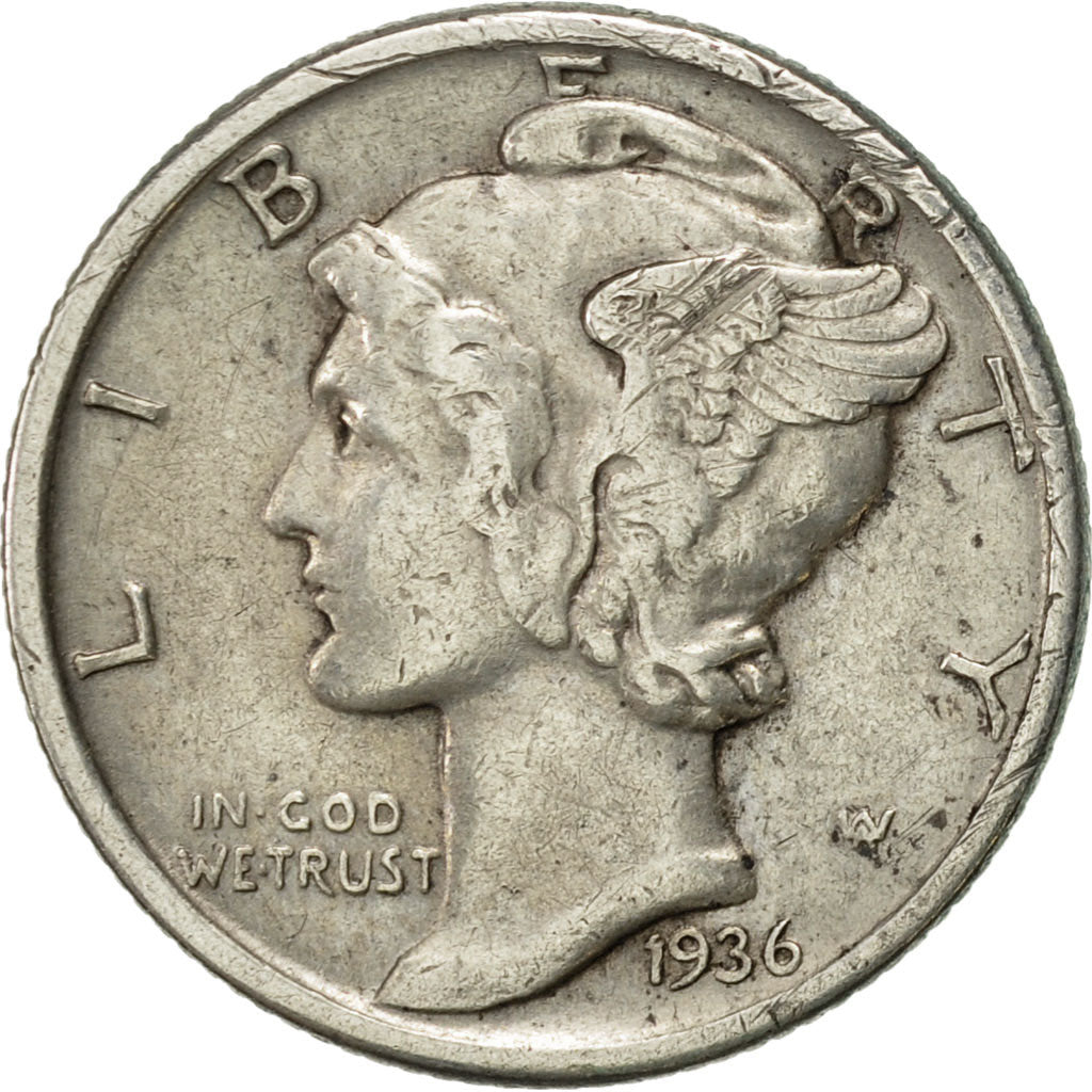 Coin, United States, Mercury Dime, Dime, 1936, U.S. Mint, Philadelphia