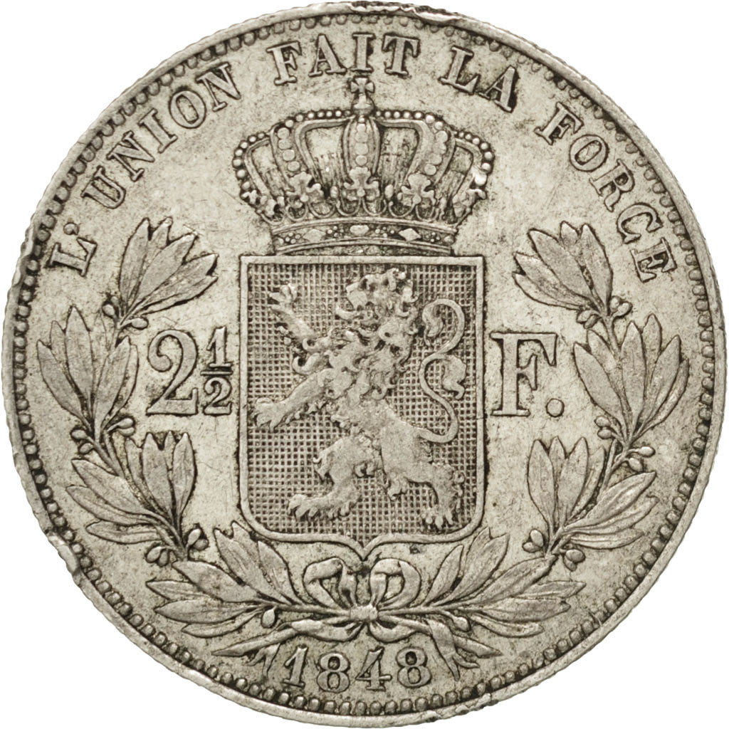 Coin, Belgium, Leopold I, 2-1/2 Francs, 1848, Brussels, EF(40-45), Silver, KM:11