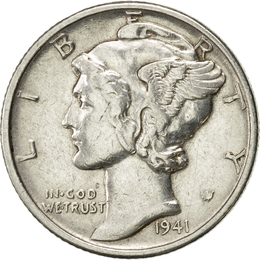 Stati Uniti, Mercury Dime, Dime, 1941, U.S. Mint, Philadelphia, BB+, Argento