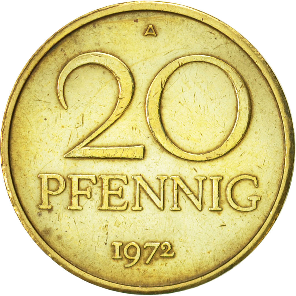 Coin, GERMAN-DEMOCRATIC REPUBLIC, 20 Pfennig, 1972, Berlin, AU(50-53), Brass