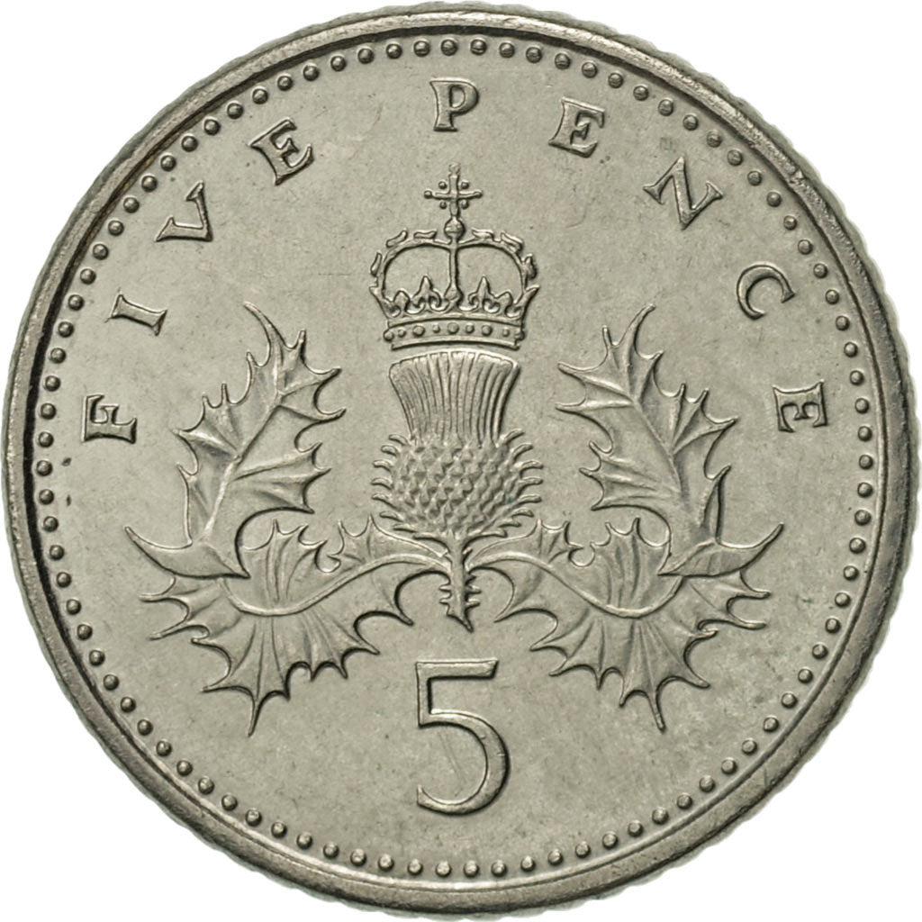 Coin, Great Britain, Elizabeth II, 5 Pence, 1990, AU(55-58), Copper-nickel