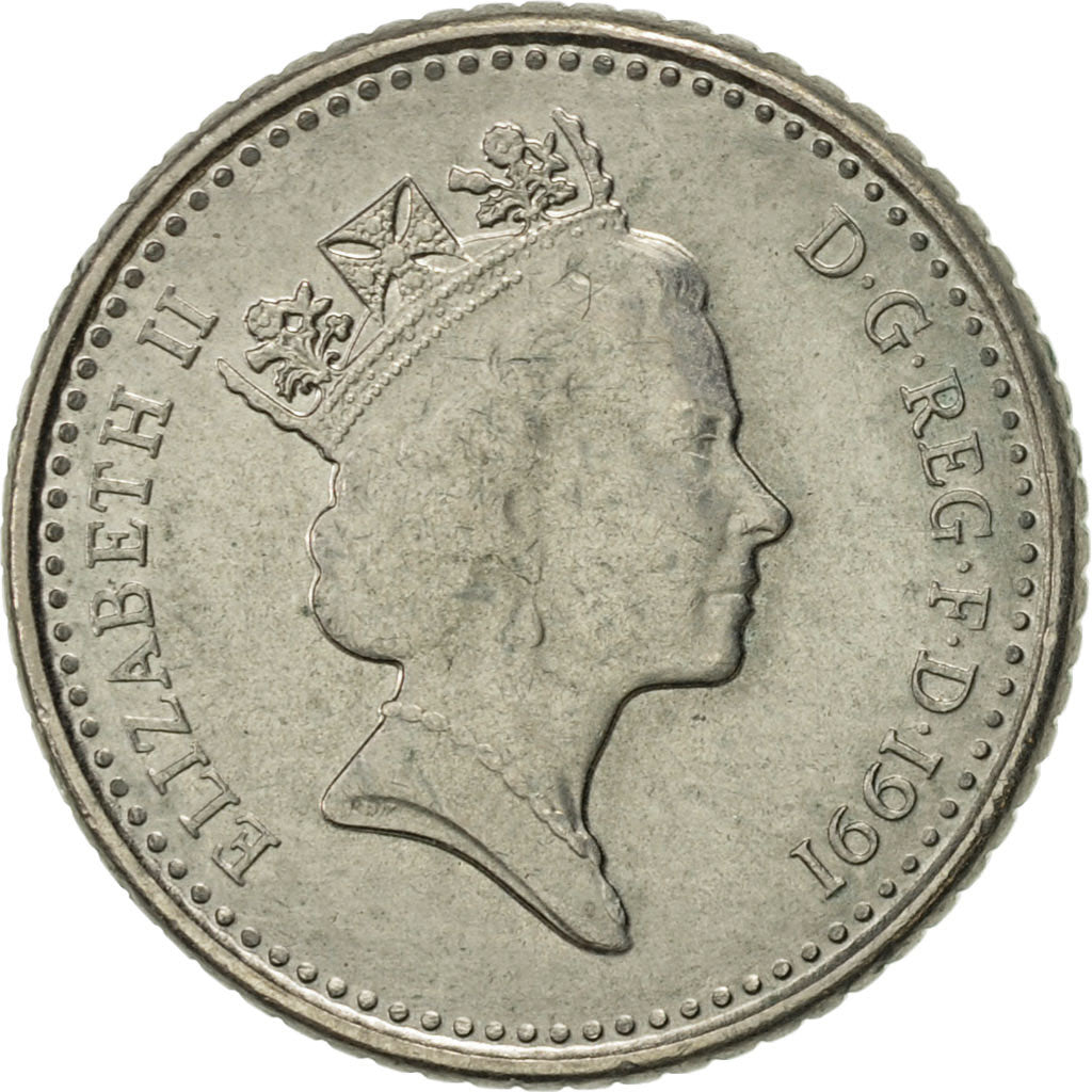 Coin, Great Britain, Elizabeth II, 5 Pence, 1991, AU(55-58), Copper-nickel