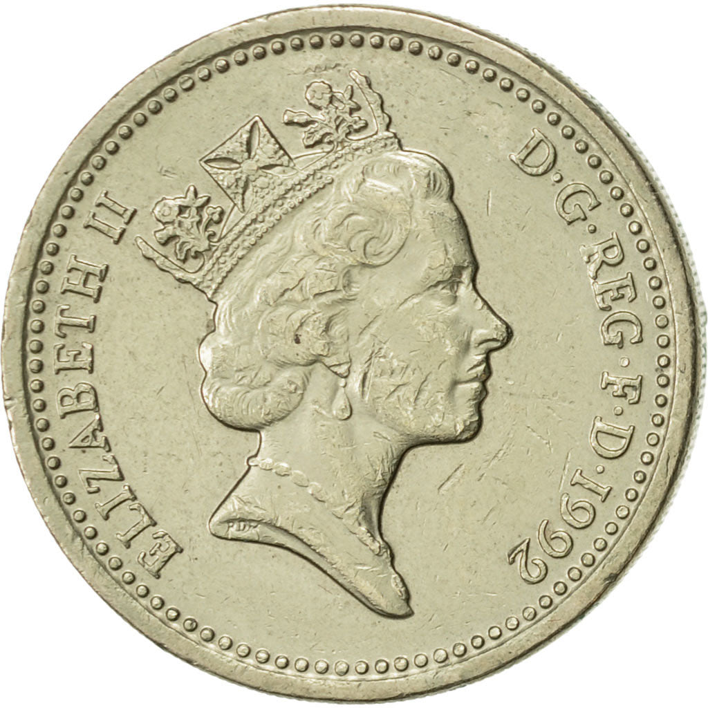 Great Britain, Elizabeth II, Pound, 1992, AU(55-58), Nickel-brass, KM:948
