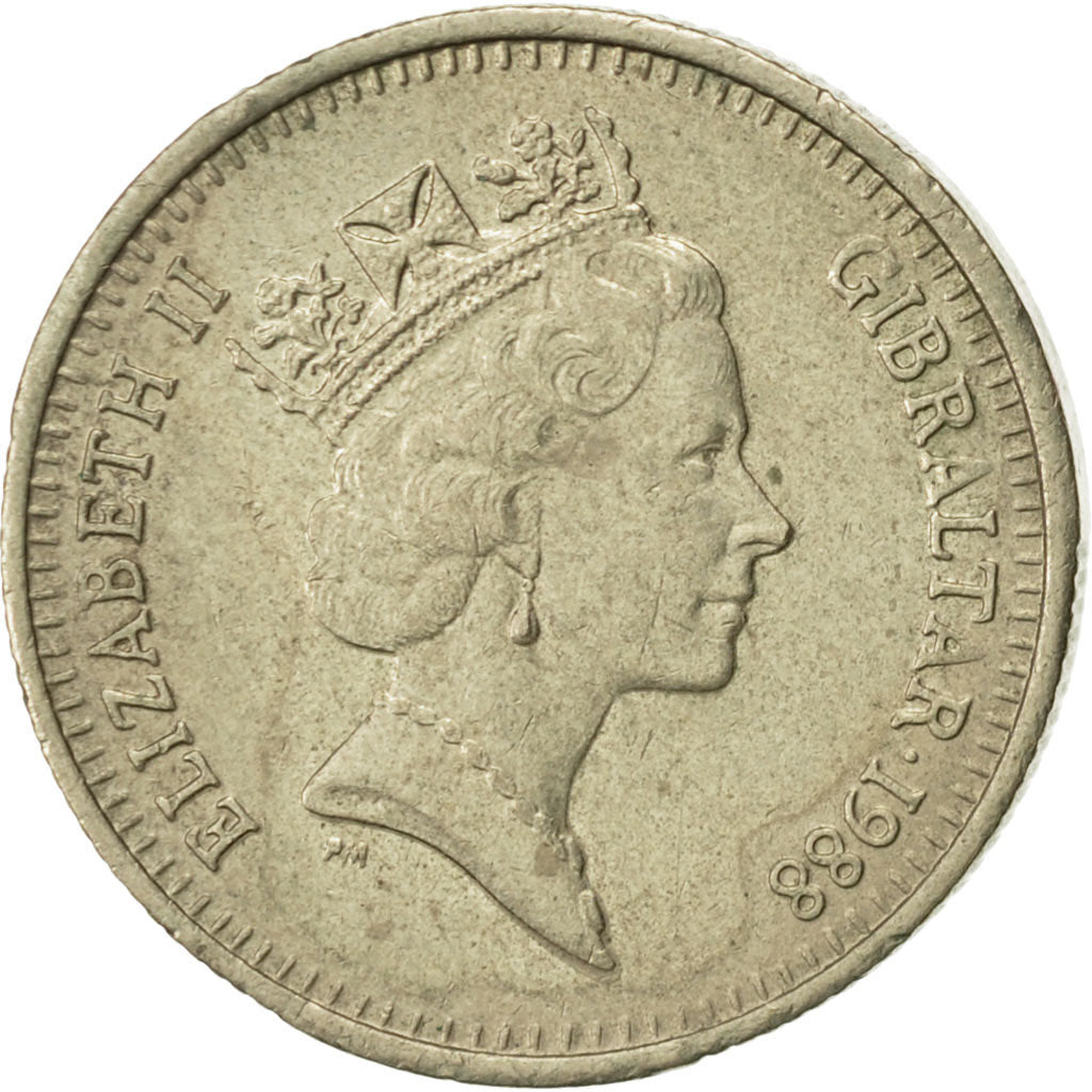 Gibraltar, Elizabeth II, Pound, 1988, AU(50-53), Nickel-brass, KM:18