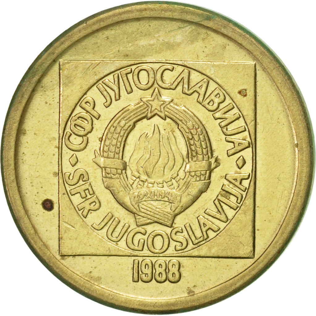 Coin, Yugoslavia, 10 Dinara, 1988, AU(55-58), Brass, KM:131