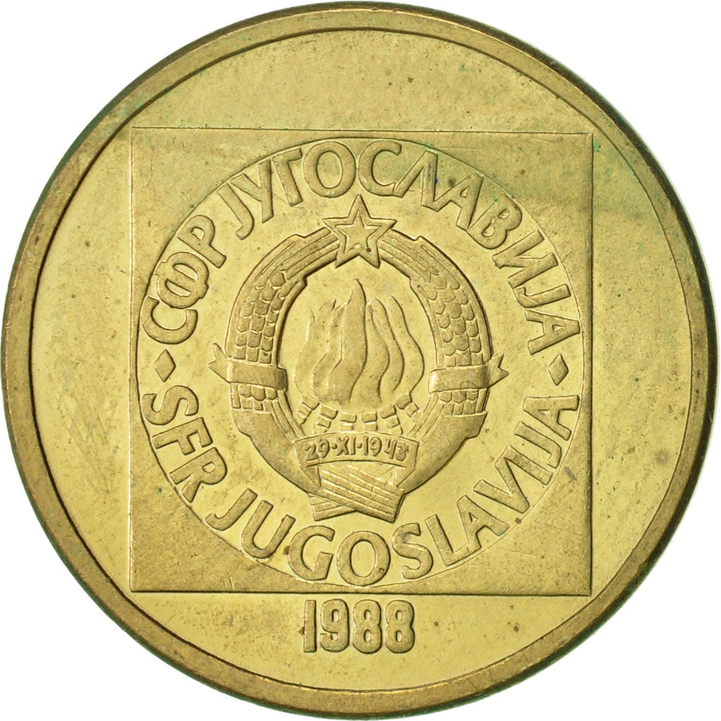 Coin, Yugoslavia, 50 Dinara, 1988, AU(50-53), Brass, KM:133