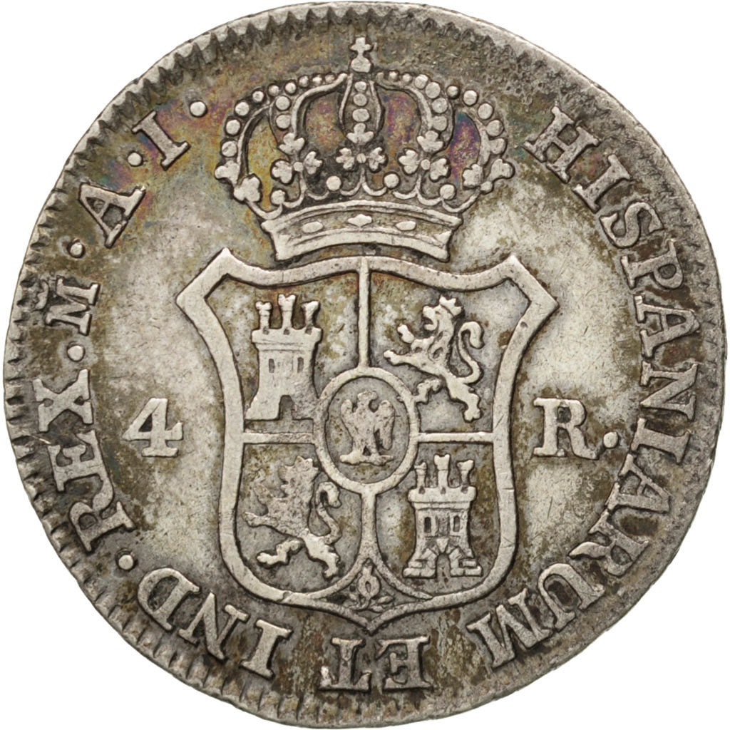 SPAIN, 4 Reales, 1809, KM #540.1, EF(40-45), Silver, 5.53