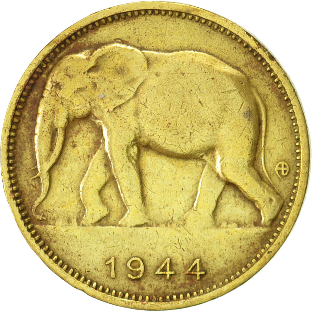 Congo belga, Franc, 1944, MBC, Latón, KM:26