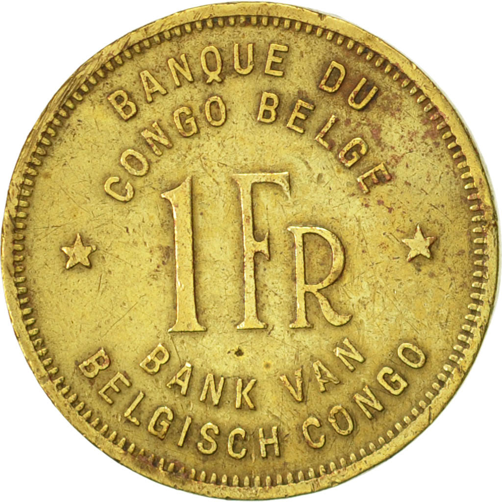 Congo belga, Franc, 1944, MBC, Latón, KM:26