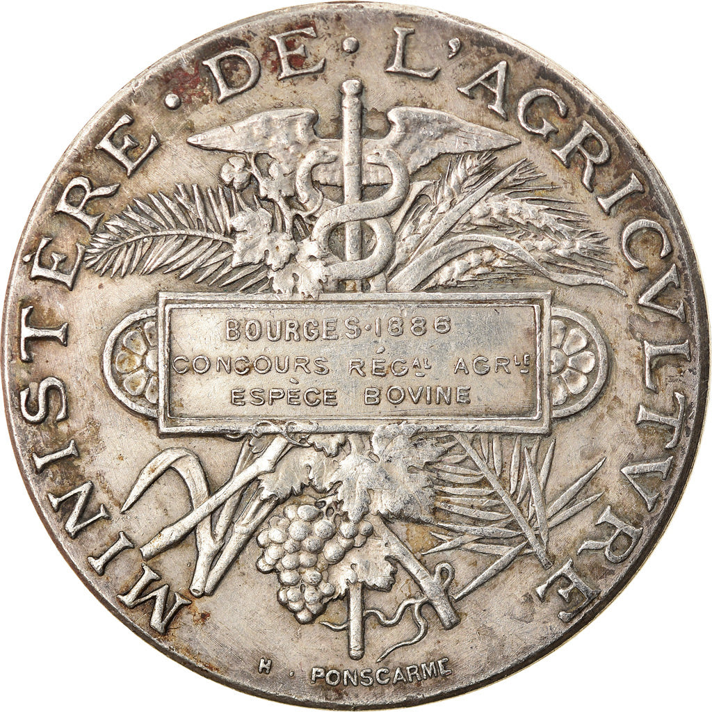 France, Medal, Agriculture, Concours Régional de Bourges, 1886, Ponscarme