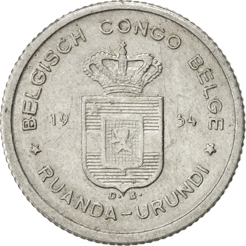 Belgian Congo, RUANDA-URUNDI, 50 Centimes, 1954, EF(40-45), Aluminum, KM:2