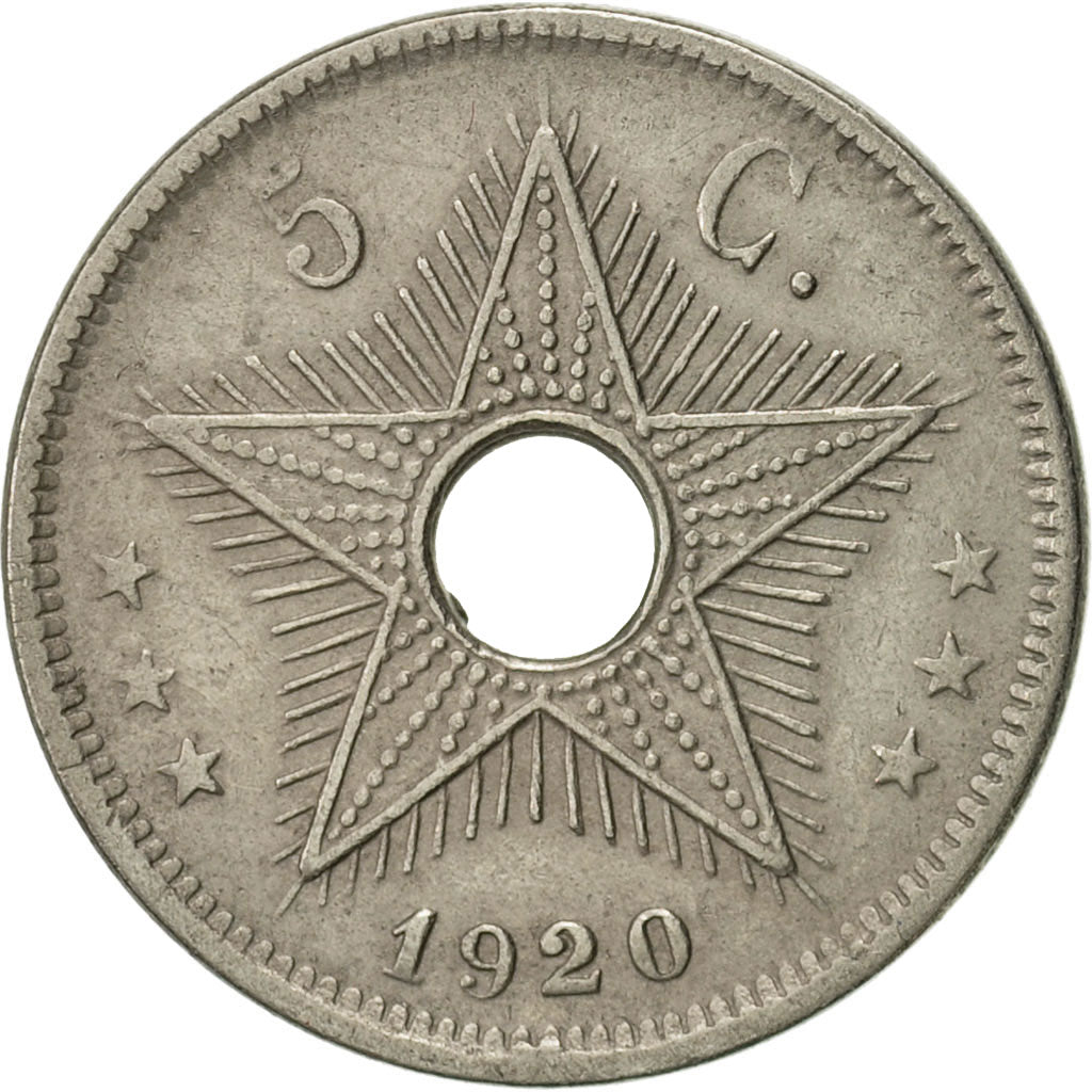 Congo belga, 5 Centimes, 1920, MBC+, Cobre - níquel, KM:17