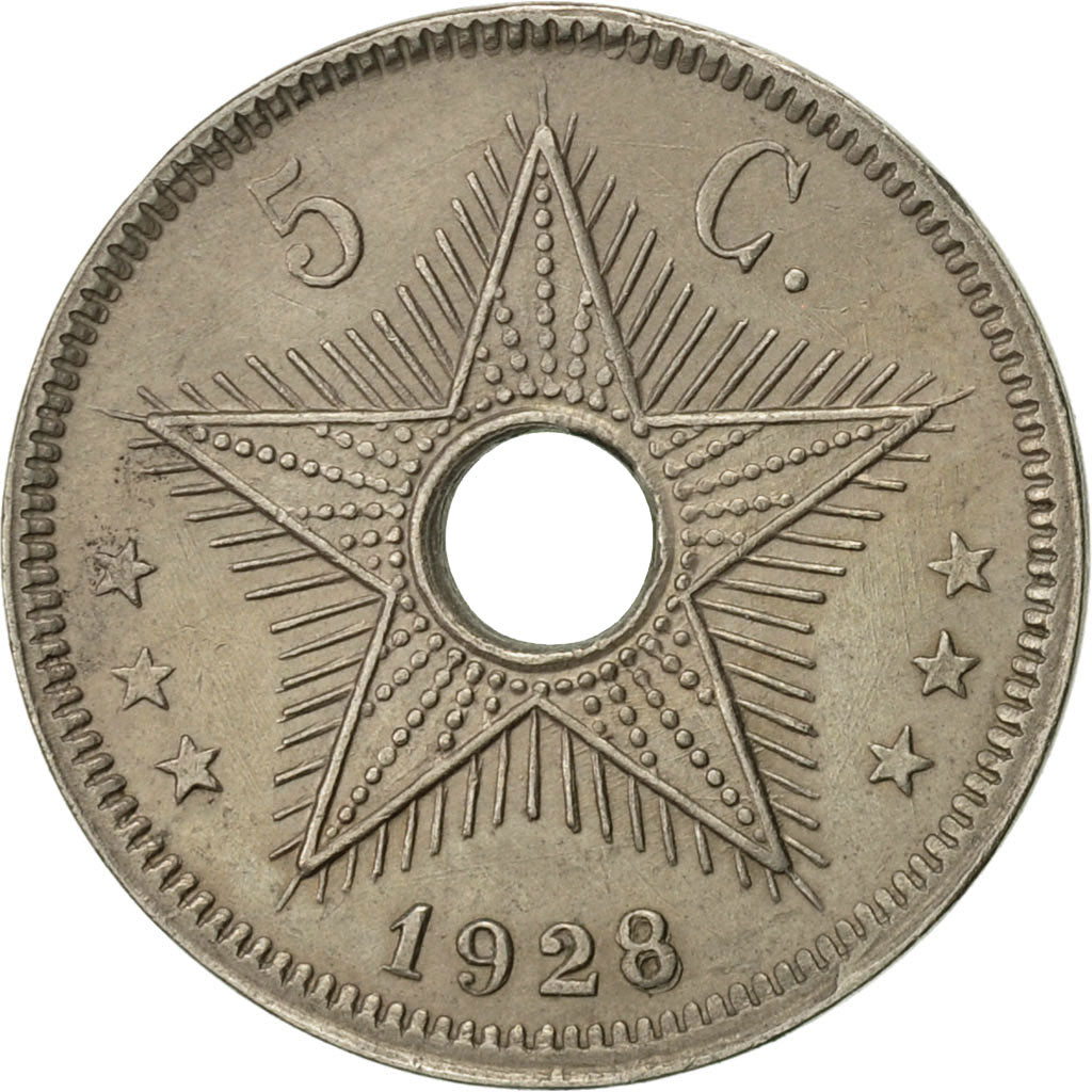 Congo belga, 5 Centimes, 1928, MBC+, Cobre - níquel, KM:17