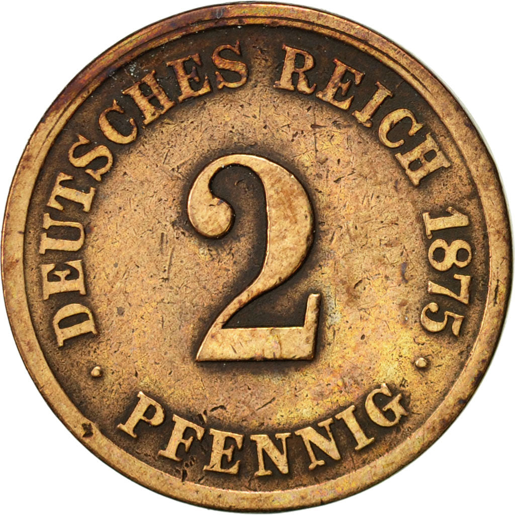 Coin, GERMANY - EMPIRE, Wilhelm I, 2 Pfennig, 1875, Stuttgart, VF(30-35)