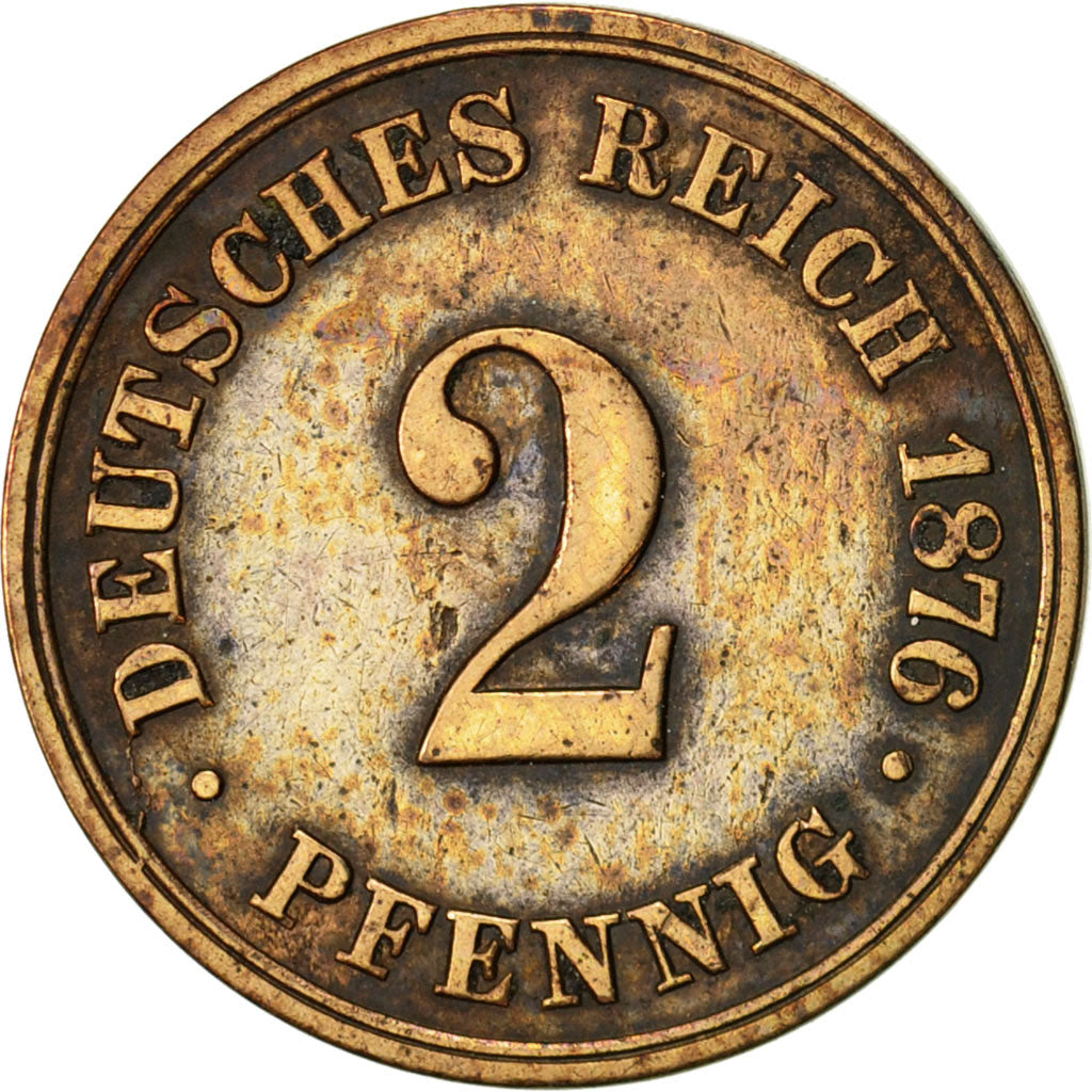 Coin, GERMANY - EMPIRE, Wilhelm I, 2 Pfennig, 1876, Vienne, EF(40-45), Copper
