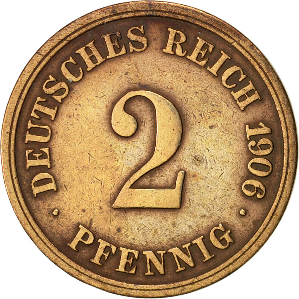 Coin, GERMANY - EMPIRE, Wilhelm II, 2 Pfennig, 1906, Stuttgart, EF(40-45)