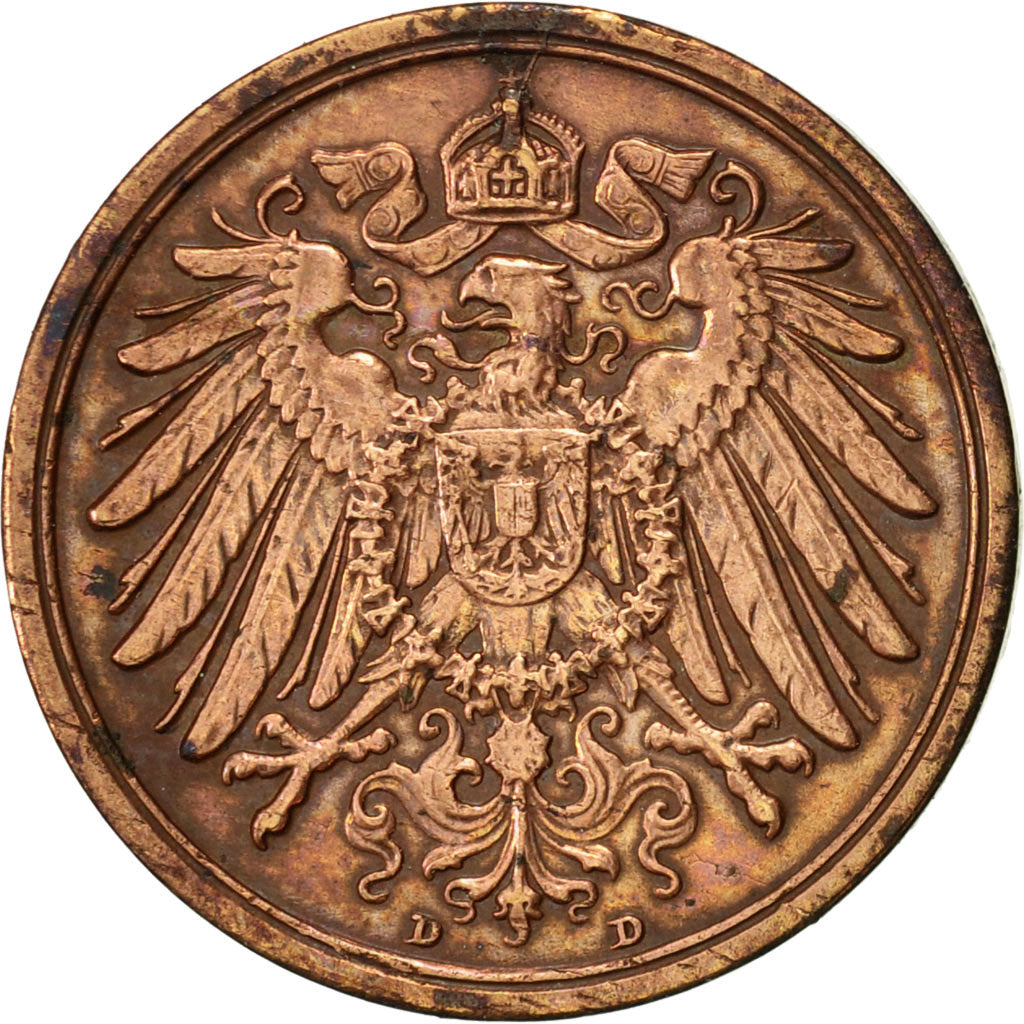 Moneta, GERMANIA - IMPERO, Wilhelm II, 2 Pfennig, 1912, Munich, BB, Rame, KM:16