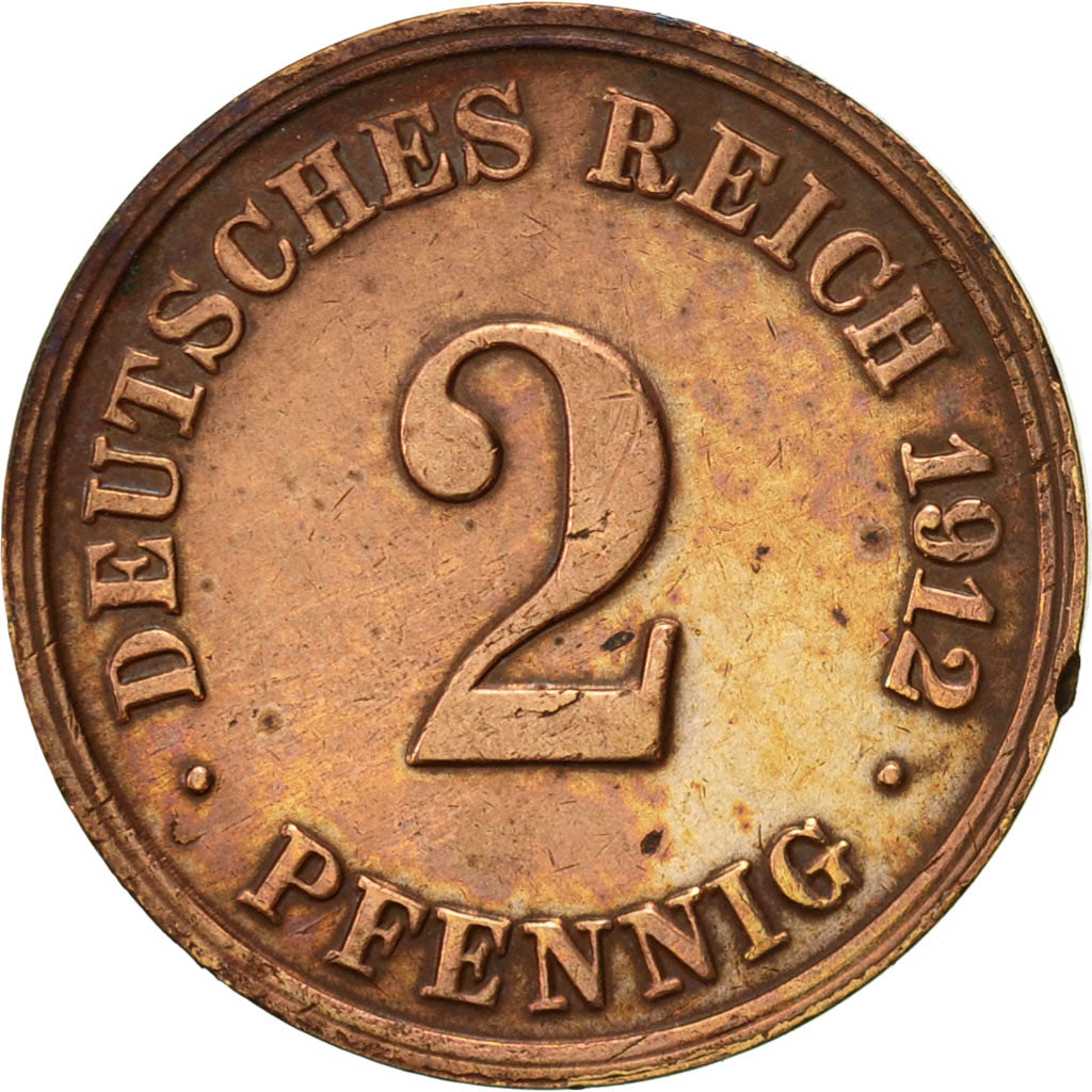 Moneta, GERMANIA - IMPERO, Wilhelm II, 2 Pfennig, 1912, Munich, BB, Rame, KM:16