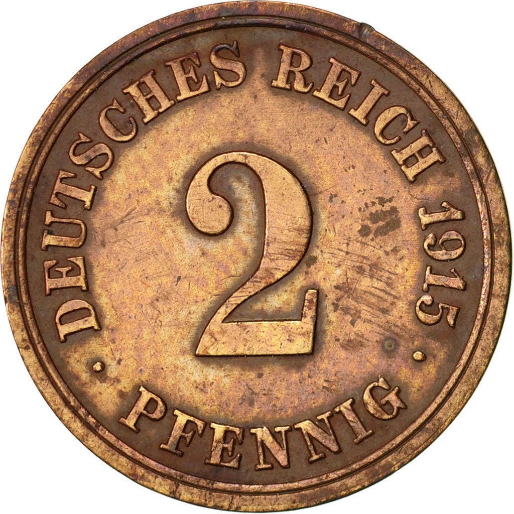 Coin, GERMANY - EMPIRE, Wilhelm II, 2 Pfennig, 1915, Stuttgart, EF(40-45)