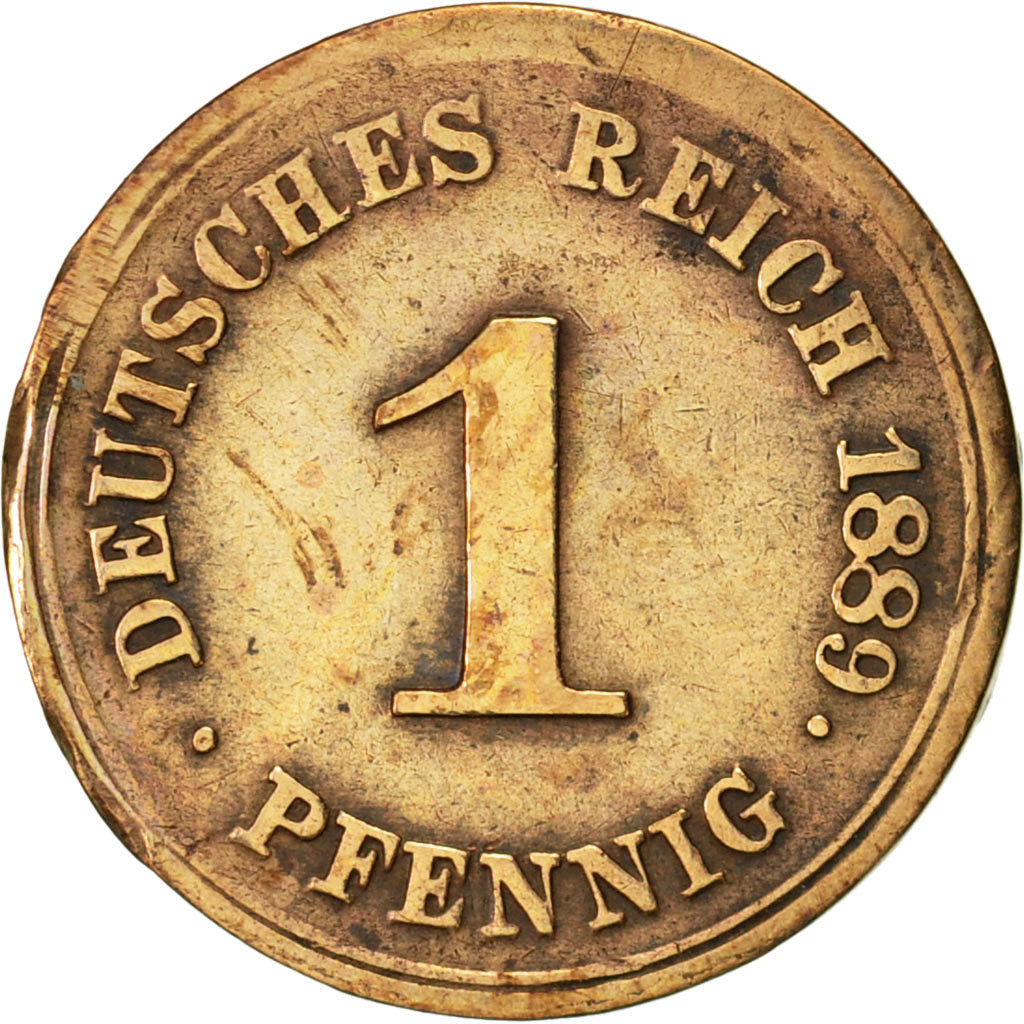 Moneta, GERMANIA - IMPERO, Wilhelm I, Pfennig, 1889, Karlsruhe, MB+, Rame, KM:1