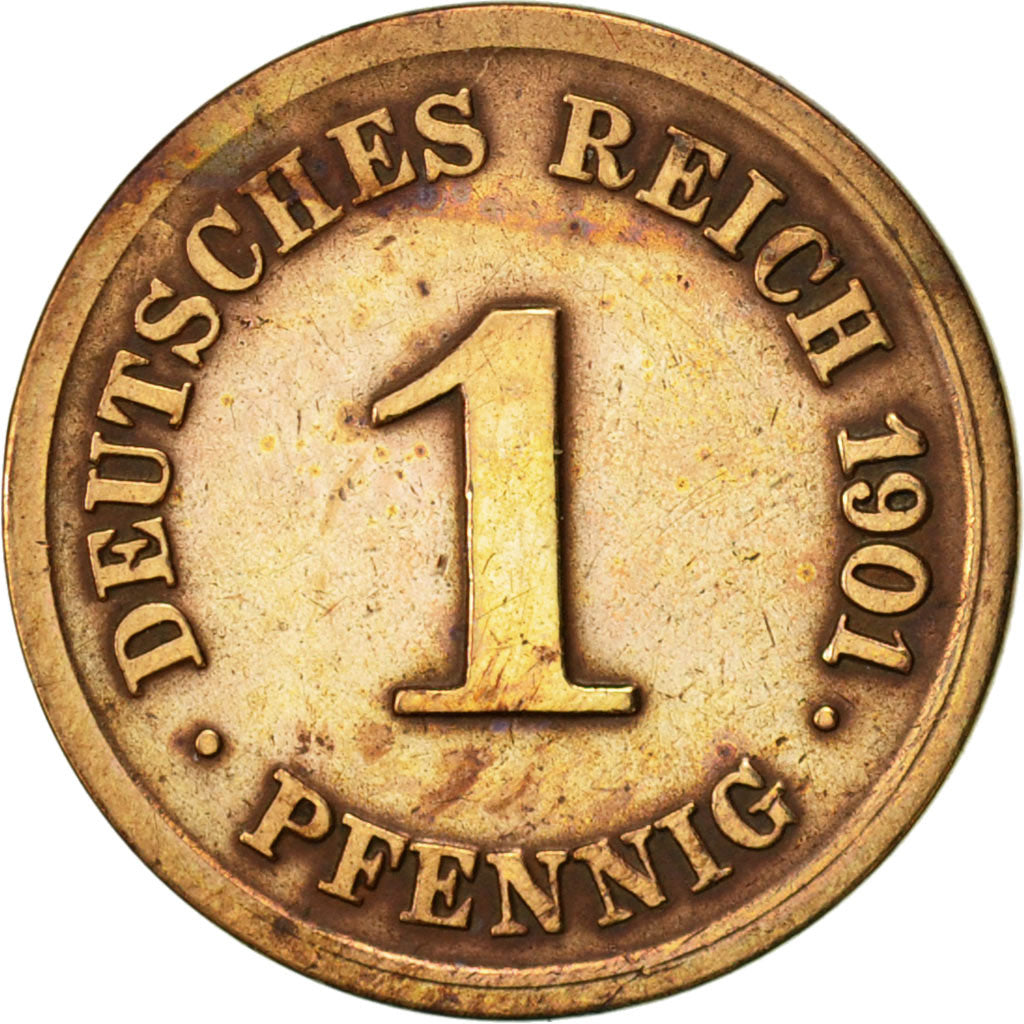 Coin, GERMANY - EMPIRE, Wilhelm II, Pfennig, 1901, Karlsruhe, EF(40-45), Copper