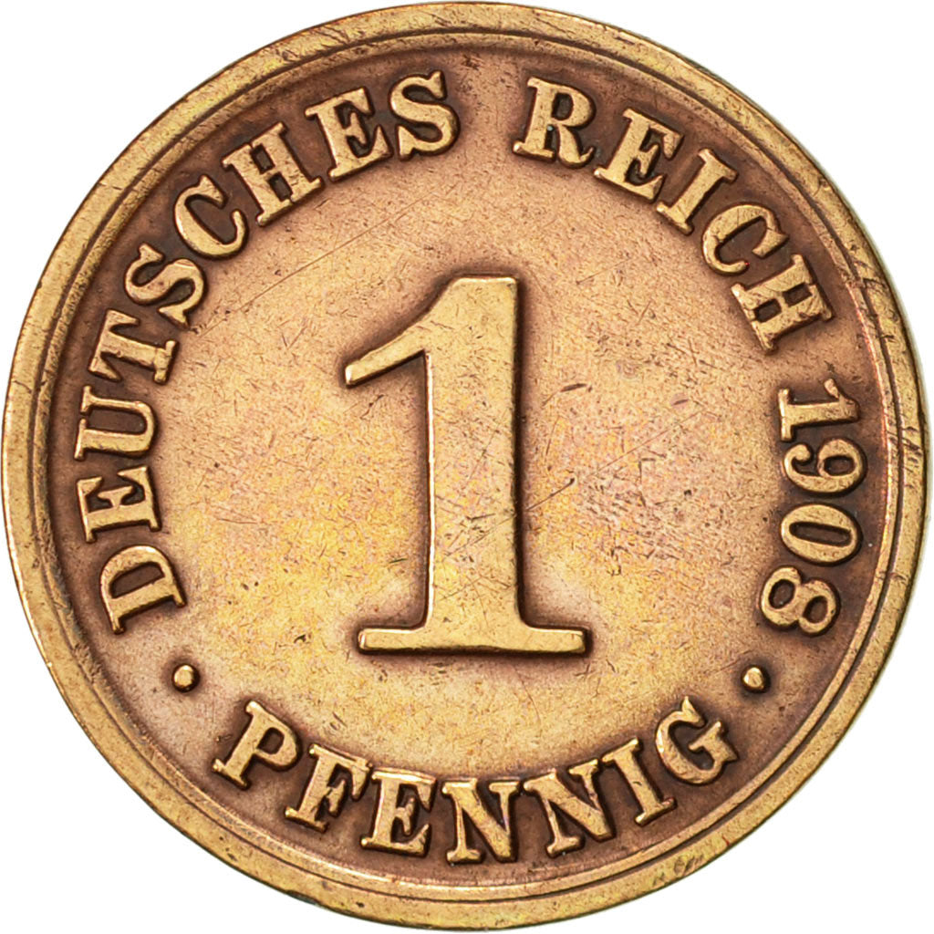 Coin, GERMANY - EMPIRE, Wilhelm II, Pfennig, 1908, Berlin, AU(50-53), Copper