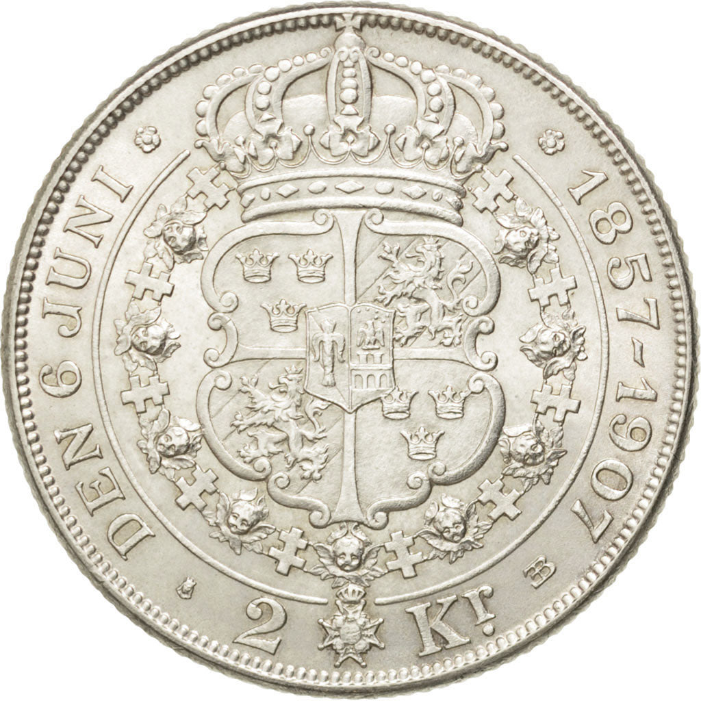 SWEDEN, 2 Kronor, 1907, KM #776, MS(63), Silver, 31, 14.96