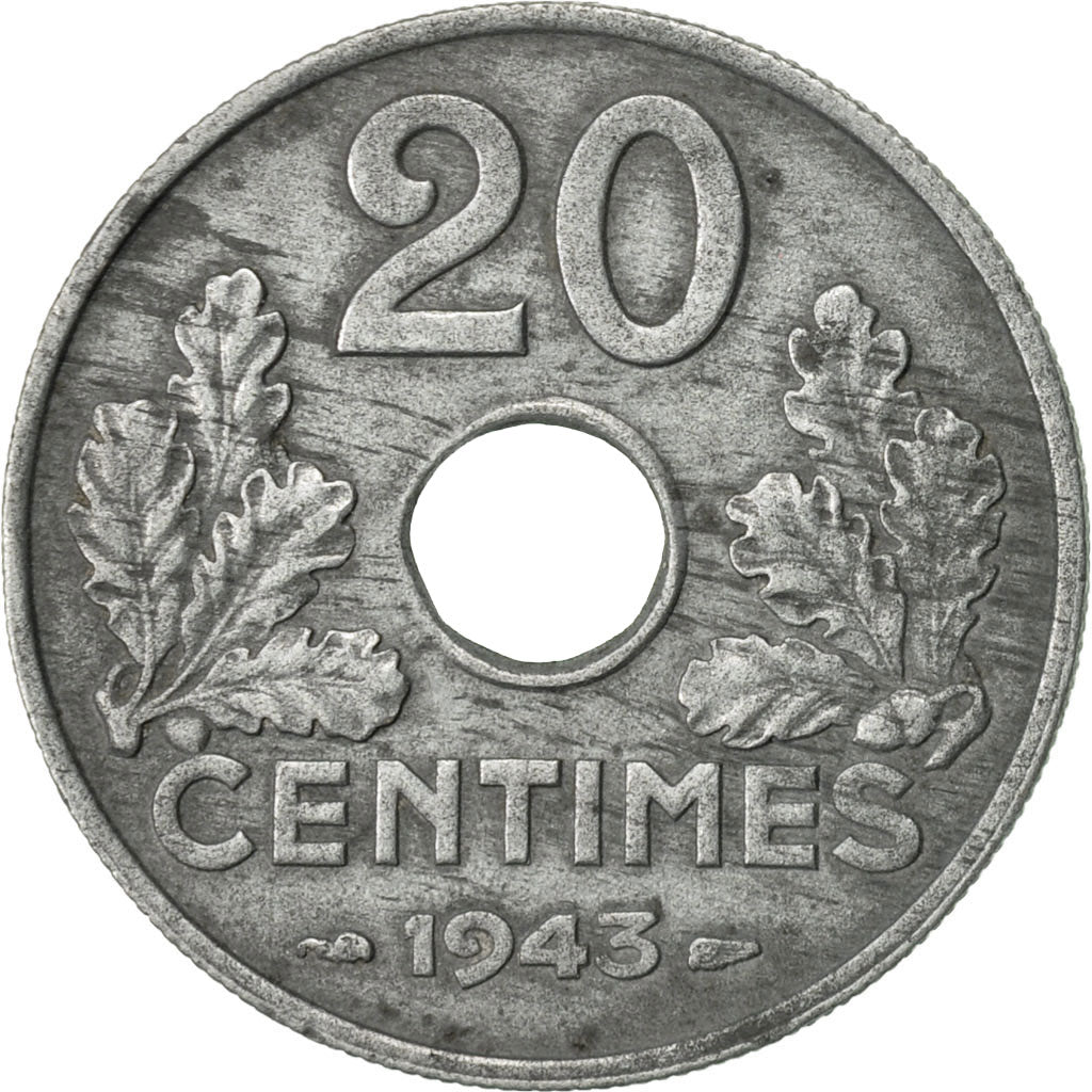 Coin, France, État français, 20 Centimes, 1943, Paris, EF(40-45), Zinc
