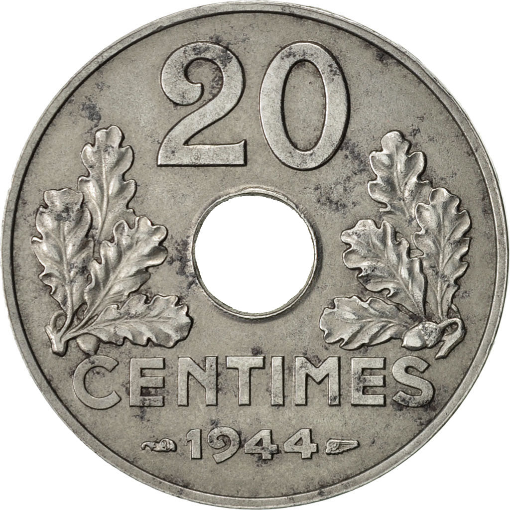 Munten, Frankrijk, État français, 20 Centimes, 1944, Paris, ZF, Zinc