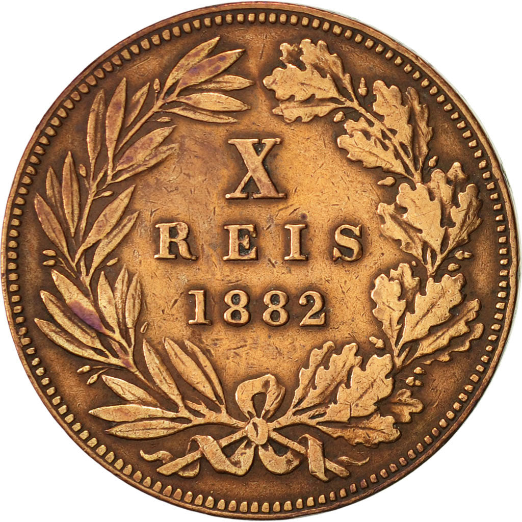 Coin, Portugal, Luiz I, 10 Reis, 1882, EF(40-45), Bronze, KM:526
