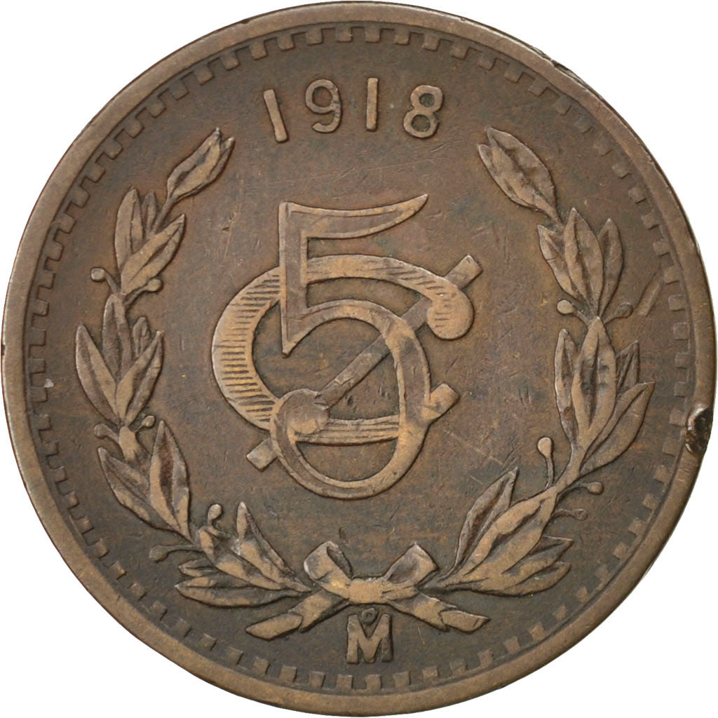 Moneda, México, 5 Centavos, 1918, Mexico City, MBC, Bronce, KM:422