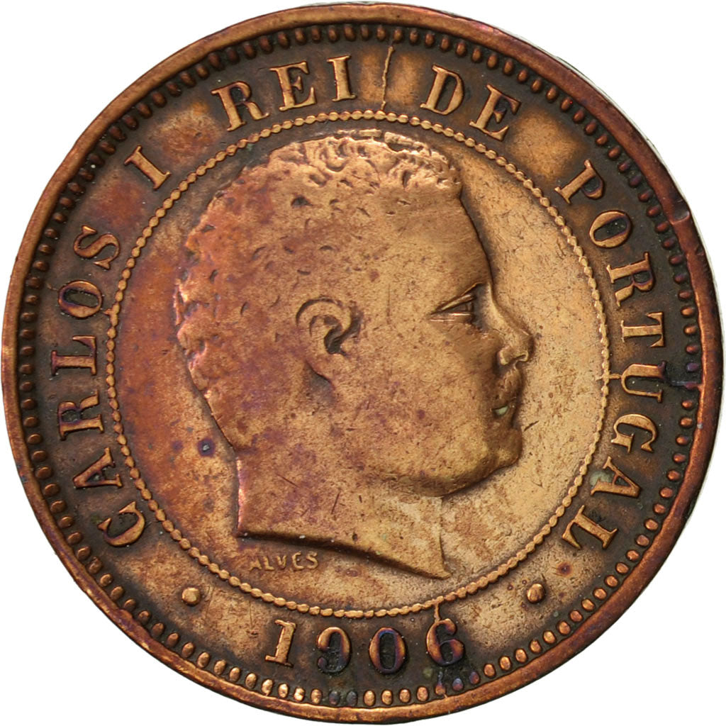 Moneda, Portugal, Carlos I, 5 Reis, 1906, BC+, Bronce, KM:530