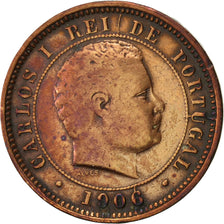 Moneda, Portugal, Carlos I, 5 Reis, 1906, BC+, Bronce, KM:530