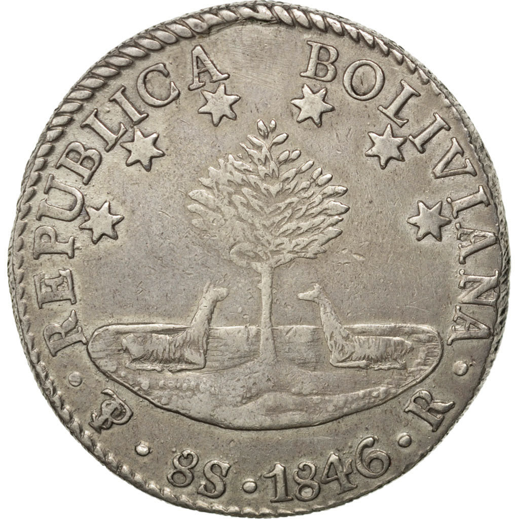 BOLIVIA, 8 Soles, 1846, Potosi, KM #A103, AU(50-53), Silver, 26.80
